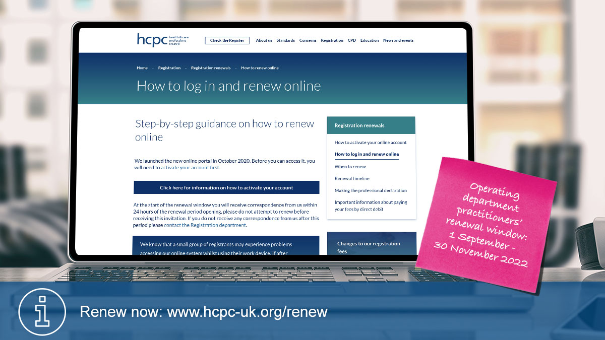The_HCPC's tweet photo. Are you a #HCPCregistered operating department practitioner? There are just two weeks left to renew your registration if so! We need all steps, including payment and declaration, to be complete by 30 November 2022.

https://t.co/mtryB6x6X5 https://t.co/1DImeEr2Nx