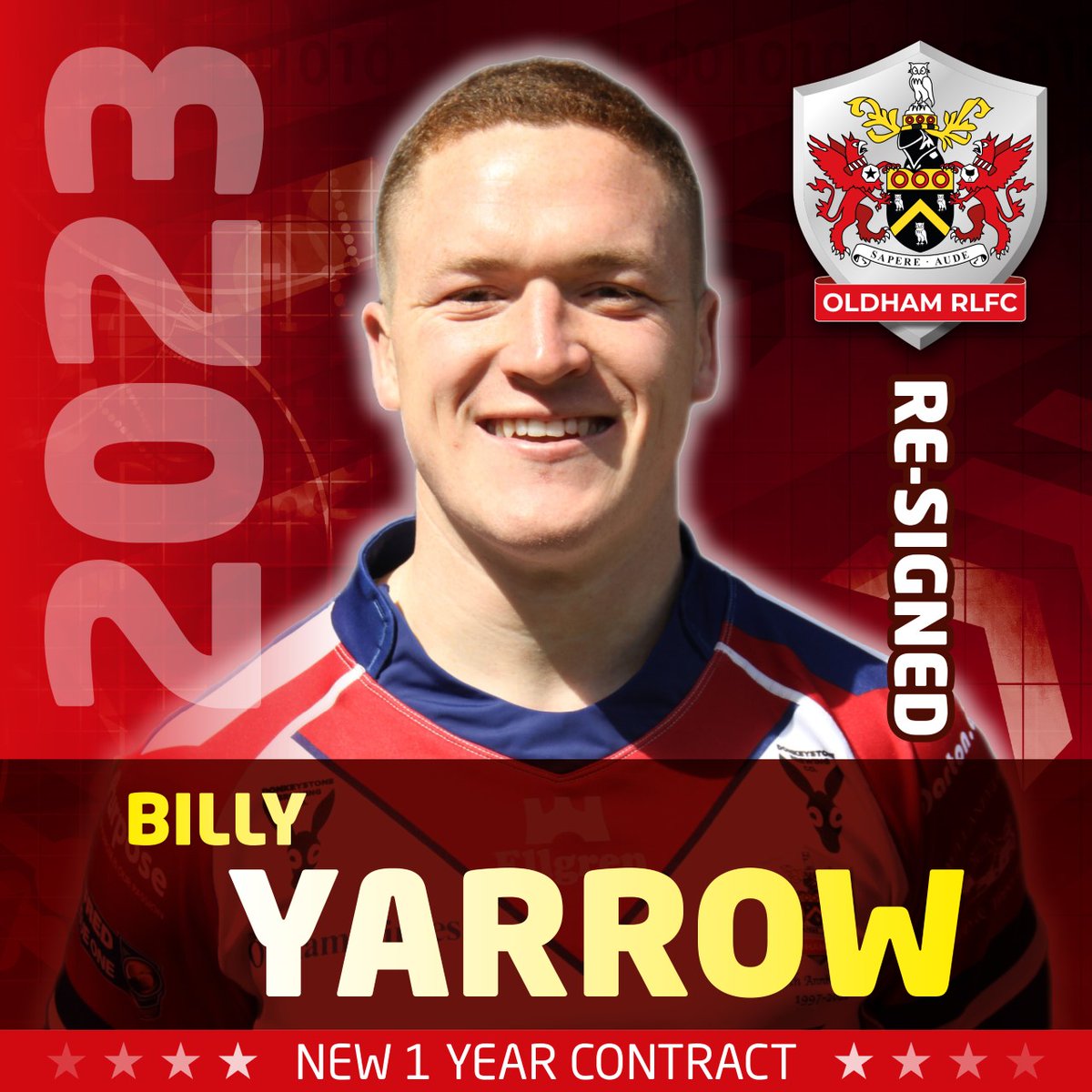 Roughyeds's tweet photo. We are delighted to confirm that Billy Yarrow has re-signed. Billy impressed in his first year and made an impact at the back end of last season!

#yedstogether

#BillyYarrowAlwaysAYed

#WeAreOldhamRL2023

https://t.co/gELlqZblX5 https://t.co/JZeosL9Qt4