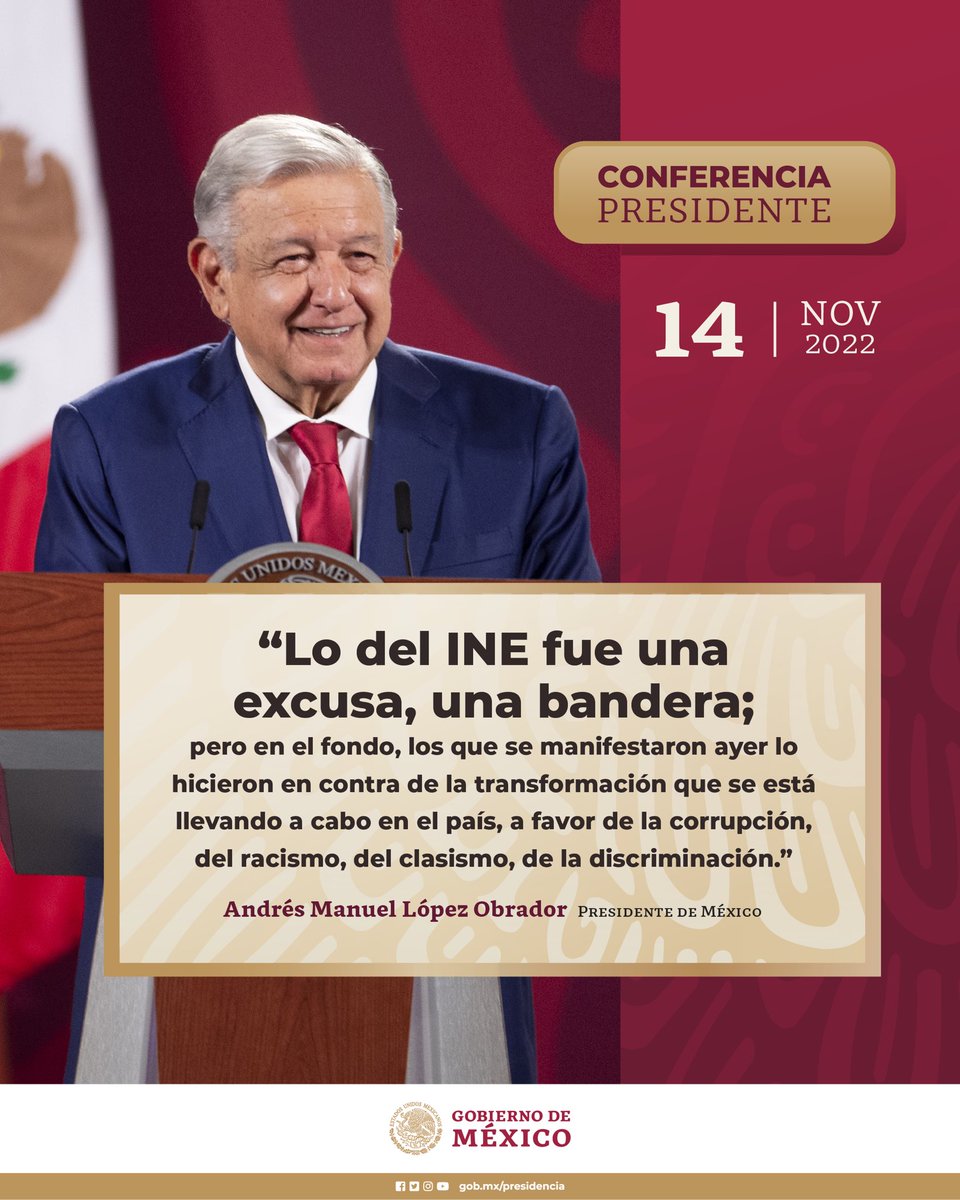 GobiernoMX's tweet photo. #ConferenciaPresidente | 14 de noviembre, 2022. https://t.co/6YApBAKfct