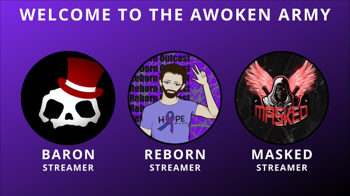 Please join us in welcoming 3 new faces into the awoken army! <a href="/BaronSaturd4y/">BaronSaturday</a> <a href="/RebornOutcast/">RebornOutcast</a> &amp; <a href="/Masked_117/">Maskeda</a> 

We can’t wait to see what content they’ll create