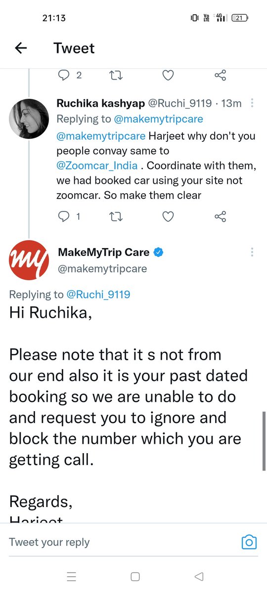 Ruchi_9119's tweet photo. @jagograhakjago @PiyushGoyal @AshwiniKChoubey @SadhviNiranjan @IndianStandards @PIB_India @mygovindia Please help. The two online travel agencies are blackmailing and threatening us continuously for no reasons from last 5 months. I booked using @makemytripcare and paid all amount now @Zoomcar_India is asking for money after 5 months that is not due. @PiyushGoyal https://t.co/rzl5HIq95w
