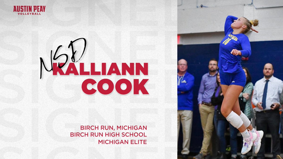 From Birch Run, Michigan to Clarksville, Tennessee, help us welcome the newest member of the Austin Peay Volleyball family, <a href="/CookKalliann/">Kalliann Cook</a>! 🎩🏐

#LetsGoPeay