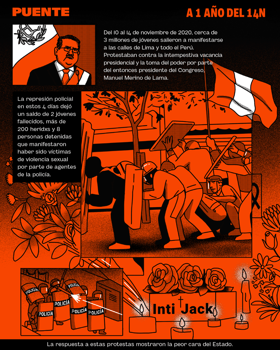 SomosPuentePeru's tweet photo. Para que no se repita necesitamos memoria colectiva sobre el #14N, una ciudadanía activa para frenar el abuso de poder venga de donde venga, y justicia y reparación para los heridos y familiares de las víctimas.
#JusticiaParaIntiYBryan
#JusticiaParaLxsHeridxs https://t.co/N5t8enD2Ig