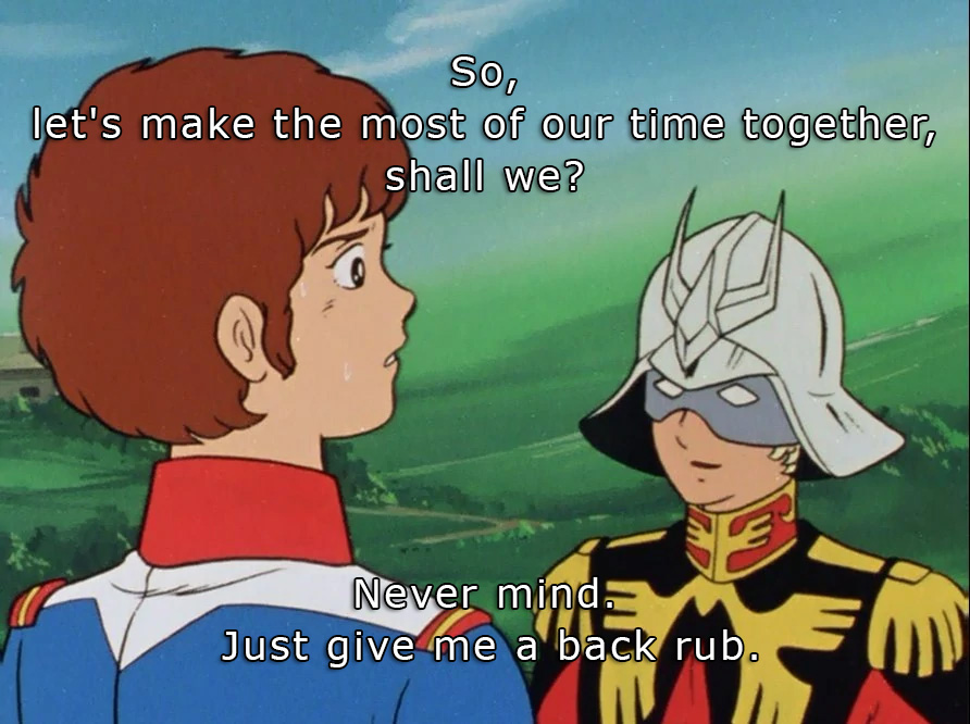 FS_Wachter's tweet photo. I caption Char Aznable with a Zapp Brannigan Quote Every Day Until I Don't; Day 155.
#Gundam #chamuro #Futurama https://t.co/o3KZ0bZv3F