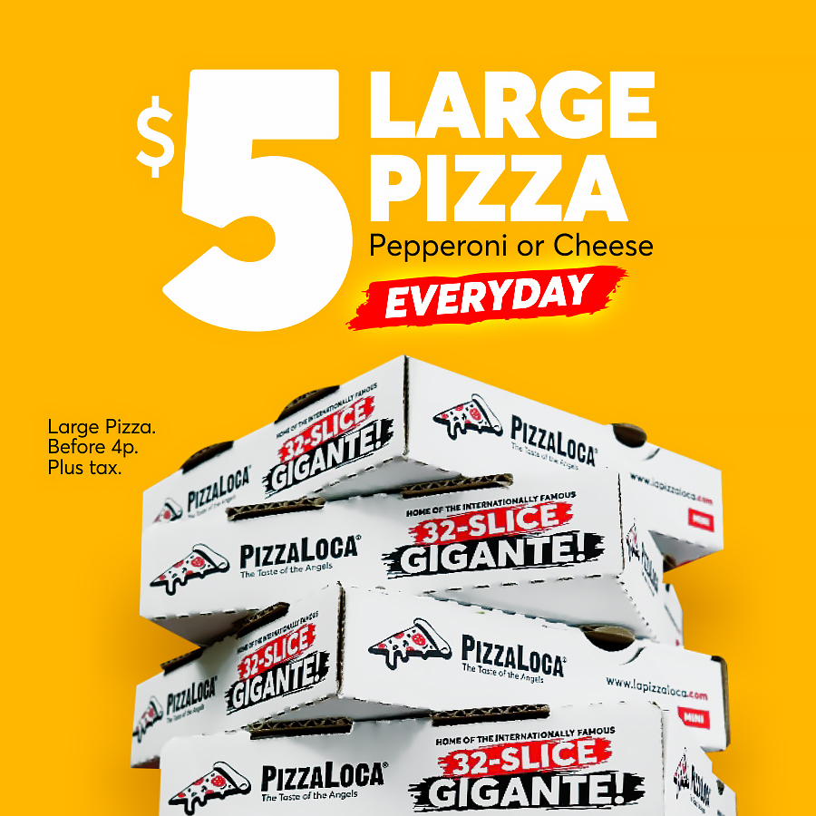 PizzaLocaUSA's tweet photo. Great taste, LOW PRICE! 😁👌
Just $5 dollars when you order before 4pm. Visit us at https://t.co/OjuKpYuHpT
#lapizzaloca #telemundo52 #5dollarpizza #6thStBridge #LAUSD
* Large Pepperoni or cheese only. Plus Tax. https://t.co/DO4eYofXLj