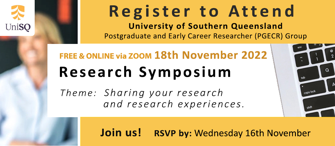Postgrad & ECR Group (PGECR) at UniSQ (@unisq_pgecr) on Twitter photo The <a href="/unisqaus/">University of Southern Queensland</a> <a href="/unisq_PGECR/">Postgrad & ECR Group (PGECR) at UniSQ</a> Postgrad & Early Career Researcher Symposium is on this Friday 18th Nov. Free & Online.💻All disciplines! Join us!😎Researchers from Aus 🇦🇺& global - sharing their research & experiences . Register by tomorrow 16 Nov>> surveys.usq.edu.au/index.php/7491… to attend! The <a href="/unisqaus/">University of Southern Queensland</a> <a href="/unisq_PGECR/">Postgrad & ECR Group (PGECR) at UniSQ</a> Postgrad & Early Career Researcher Symposium is on this Friday 18th Nov. Free & Online.💻All disciplines! Join us!😎Researchers from Aus 🇦🇺& global - sharing their research & experiences . Register by tomorrow 16 Nov>> surveys.usq.edu.au/index.php/7491… to attend!