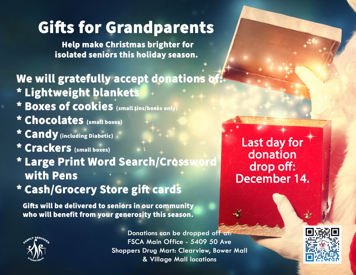 FSCA1's tweet image. Is your office looking at helping out a Christmas time?  Are you a part of a social group that would like to donate their time?  
Today is the kickoff to the 14th year of Gifts for Grandparents!  We couldn’t do this without the support from our community.