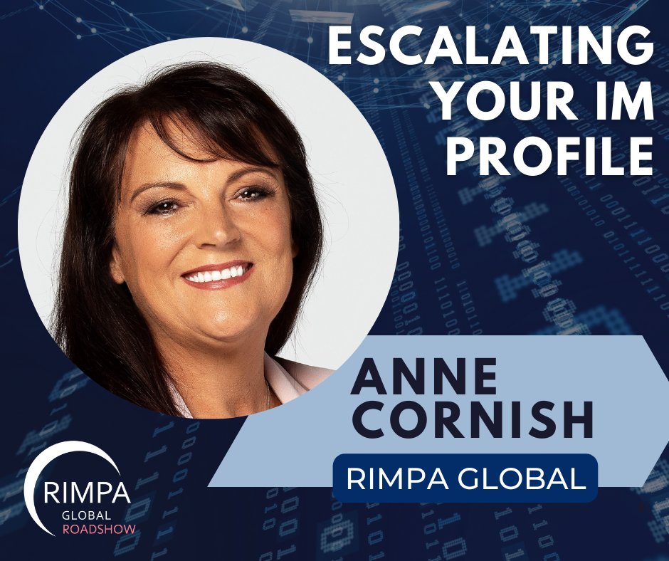 RIMPAGlobal's tweet image. One of the most pertinent topics in our industry today - escalating our profile! Anne will make you think and possibly disagree about concepts and tactics that are aimed at elevating your profile - ow.ly/nPI250Lx9Sn

#RIMPARoadshow #informationmanagement #recordsmanagement