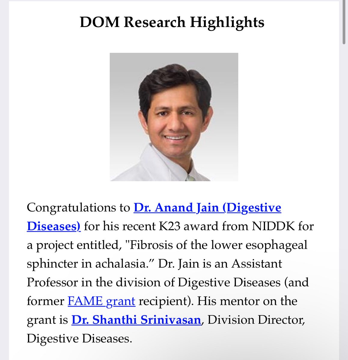 Emory Gastroenterology and Hepatology Fellowship (@emorygastrohep) on Twitter photo 🎉Congrats to Dr. Anand Jain <a href="/AnandJainMD/">Anand Jain</a> on his K23 Award! <a href="/NIH/">NIH</a> <a href="/NIDDKgov/">NIDDK</a> @emorydeptofmed <a href="/emoryhealthcare/">Emory Healthcare</a> 🎉Congrats to Dr. Anand Jain <a href="/AnandJainMD/">Anand Jain</a> on his K23 Award! <a href="/NIH/">NIH</a> <a href="/NIDDKgov/">NIDDK</a> @emorydeptofmed <a href="/emoryhealthcare/">Emory Healthcare</a>