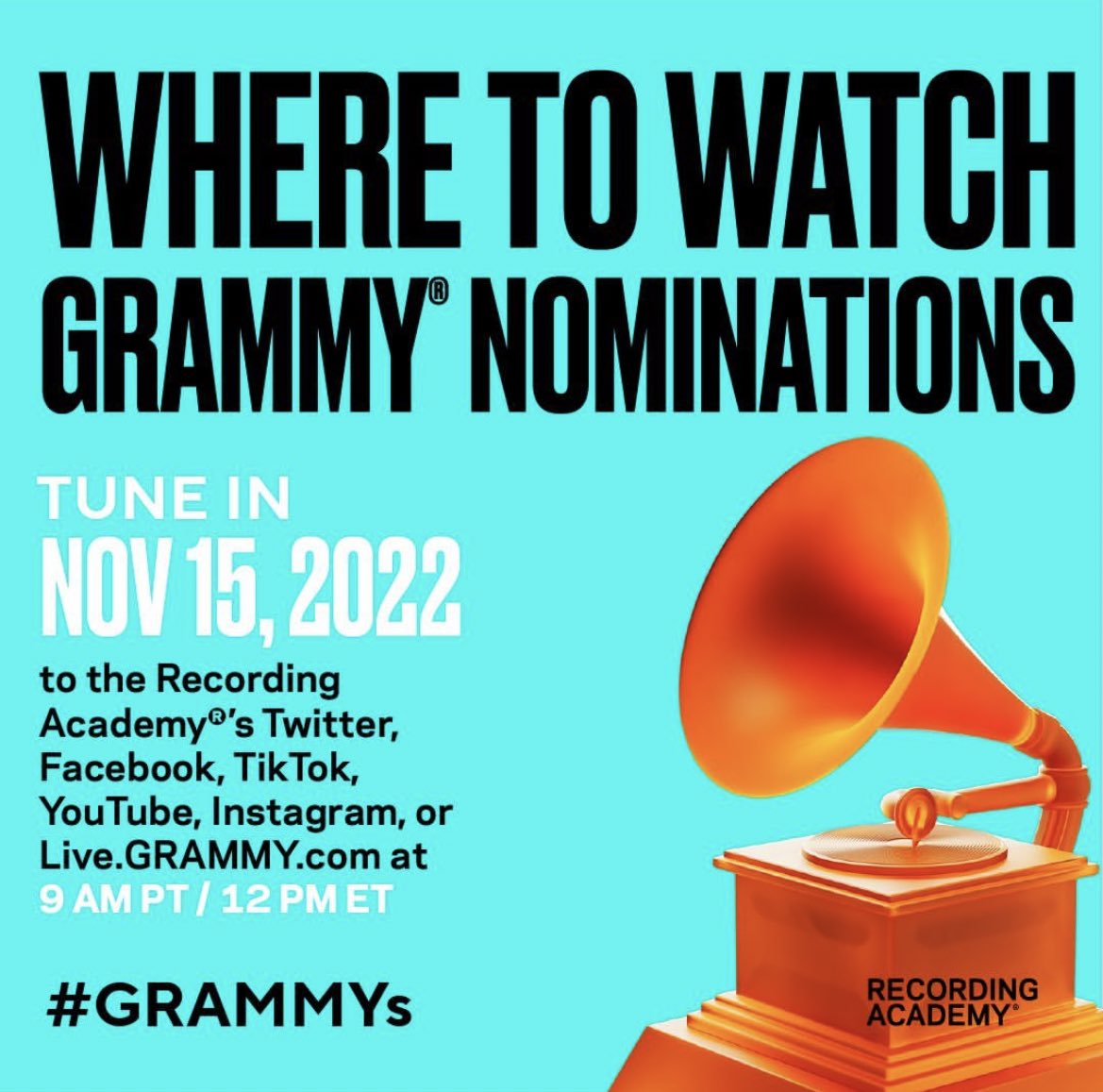 JMGemFam's tweet photo. Don’t forget! 
Grammy nominees are announced tomorrow. 

Our fingers are crossed extra tight for our girl Julia in the songwriters category. 🧡 

* Timezones below https://t.co/KsxzlcmxnW