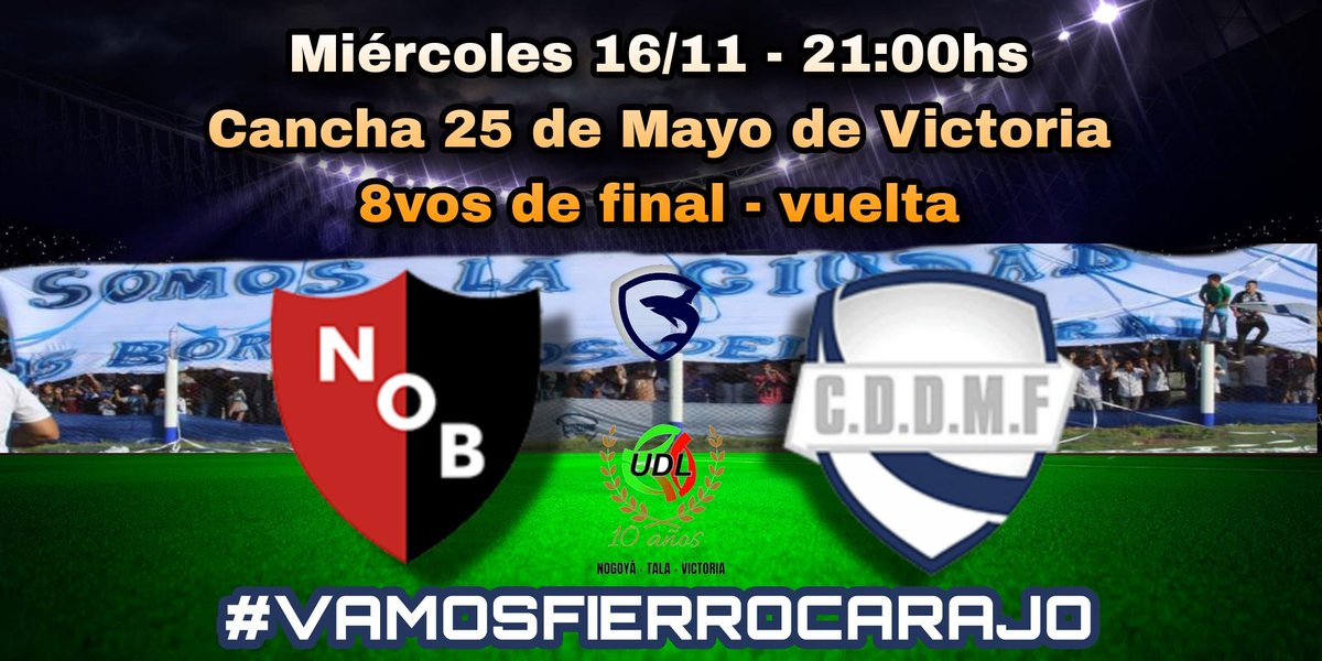 CDDMF's tweet photo. #UDL10aniversario #Clausura2022 #OctavosDeFinal #Vuelta 

Miércoles 16/11

Newell's vs Martín Fierro 

🕘21:00hs Primera División

🏟️ Cancha 25 de Mayo (Victoria)

#VAMOSFIERROCARAJO ⚽🦈⚪💙⚪💪

#somoslaciudad  #VamosEnElTiburón #TodosaVictoria #Maciá #entrerios https://t.co/Jsog3eoH68