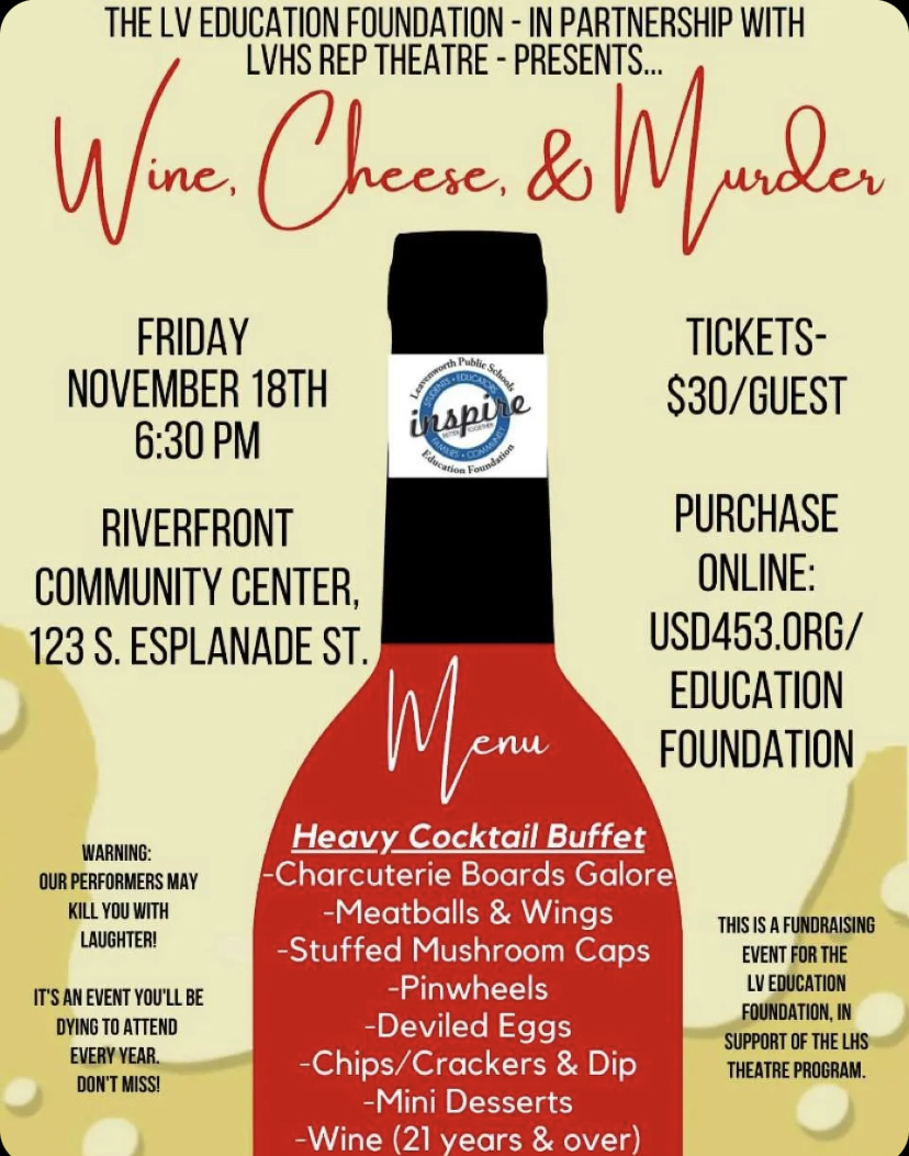 Make sure to get your tickets for wine, cheese, and murder to be killed…with laughter!!