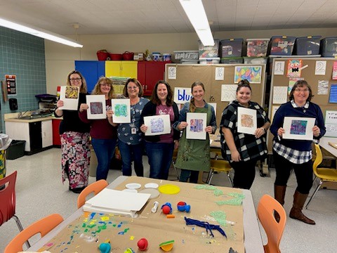 Just a few Mexico Elementary staff getting creative for Staff Fun day.  Thanks, Mrs. Larrabee, for letting us play with paint!