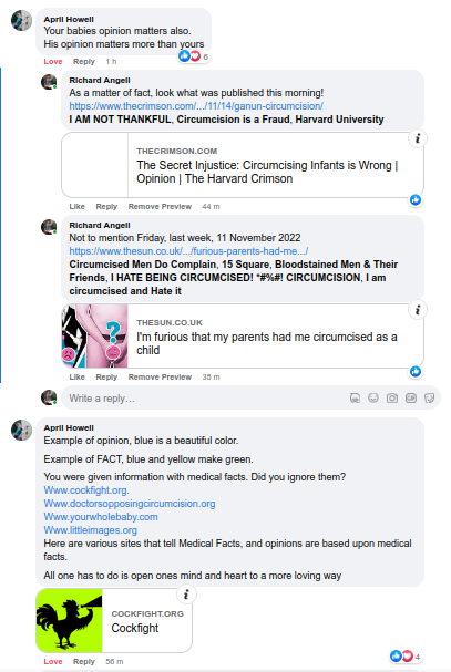 TheGuardianAn15's tweet photo. https://t.co/vMuZ1iRplw
#BabyCutter mother gets schooled, deletes brag about #circumcising child, then posts anew lashing out at the educators, then deletes or changes settings to that.
But not before I got SSs. See news, etc., in image description!
#BornPerfect #IDidNotConsent https://t.co/kDeUc5H8pK