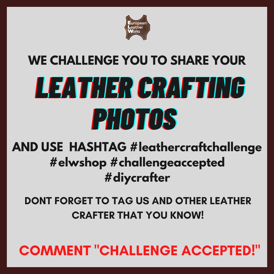 elwshop's tweet photo. ARE YOU A LEATHER CRAFTSMAN? Join the challenge and show us your PHOTO of Leather Crafting! DONT FORGET TO TAG US AND OTHER LEATHER CRAFTER THAT YOU KNOW! COMMENT "CHALLENGE ACCEPTED!"
And use hashtag:
#leathercraftchallenge
#elwshop #challengeaccepted
#diycrafter https://t.co/sY5l5teoxf