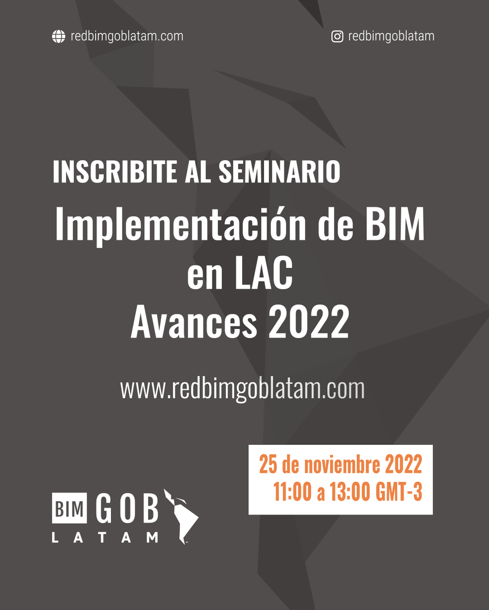 redbimgoblatam's tweet photo. #REDBIMGOBLATAM
El día 25/11 los esperamos en el seminario "Implementación de BIM en Latinoamérica : Avances 2022" . Podés inscribirte en : https://t.co/eC4nhMJEkY https://t.co/BKhDqKy9YJ