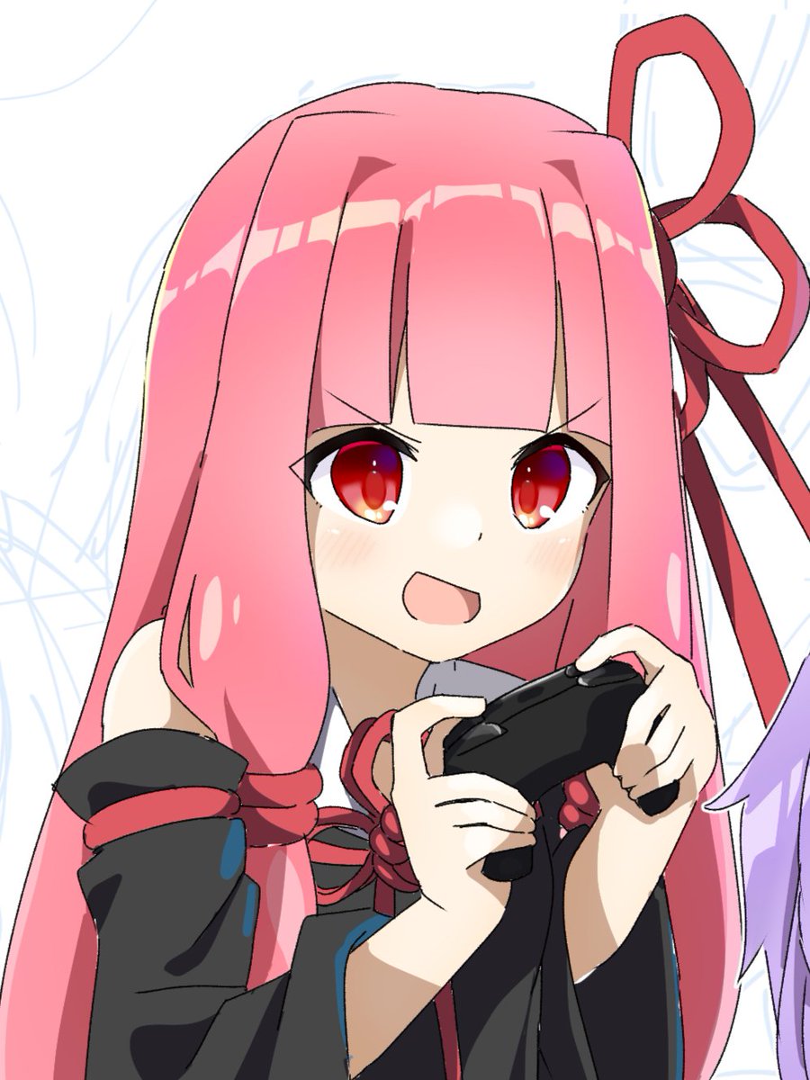 kotonoha akane pink hair holding controller game controller long hair holding 2girls red eyes  illustration images