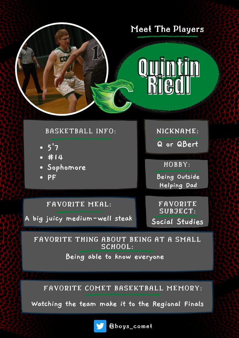 Here is our sophomore forward, Quintin Riedl!