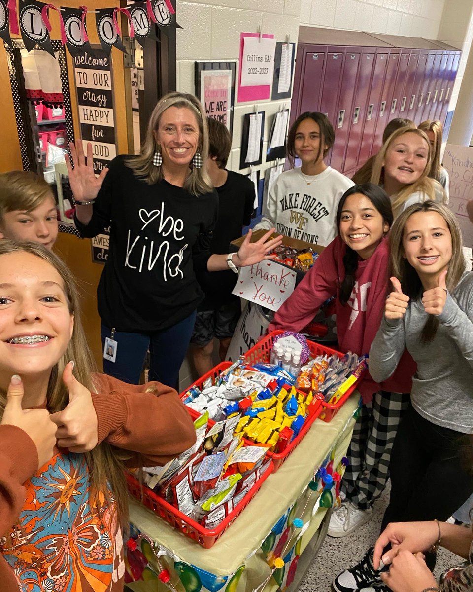 MrsLoden's tweet photo. Celebrated #WorldKindnessDay a day late with “room service” to thank our teachers for all they do! @CherokeeSchools #kindness #bekind #middleschool #leadership #thankyou https://t.co/t9q7DYWMf9