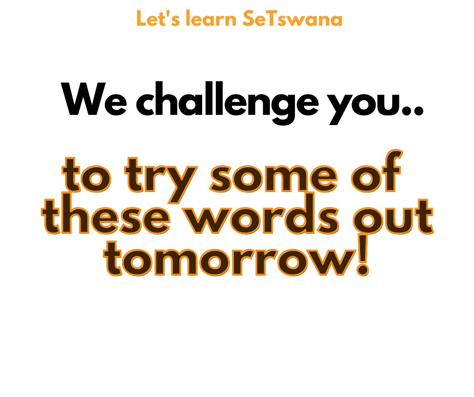 bothabile's tweet photo. 𝑾𝒆 𝒄𝒉𝒂𝒍𝒍𝒆𝒏𝒈𝒆 𝒚𝒐𝒖 𝒕𝒐 𝒔𝒉𝒂𝒓𝒆 𝒕𝒉𝒆𝒔𝒆 𝒘𝒐𝒓𝒅𝒔 with a Tswana speaker.
Comment below &amp; let us know how it goes! 👇🏿👇🏻👇🏼
Dumela  - O kae? - Ke teng - Ke a le boga!
Whatsapp +27 72 565 2763 for more info 
#tswanachallenge
#sotho #Tswana #sepedi  #zulu #afrikaans https://t.co/uKQAGc2oRZ
