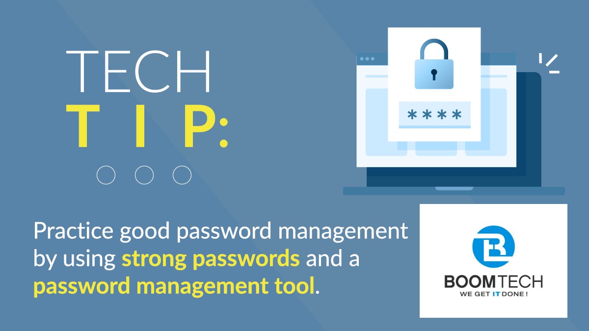 BoomTechInc's tweet image. Long gone are the days of a sticky note with your 2 passwords, (one to the bank, the other to everything else) taped to your monitor. With password management tools and research into password hygiene – it’s easier to be safe. Practice good password management! #passwordmanagment