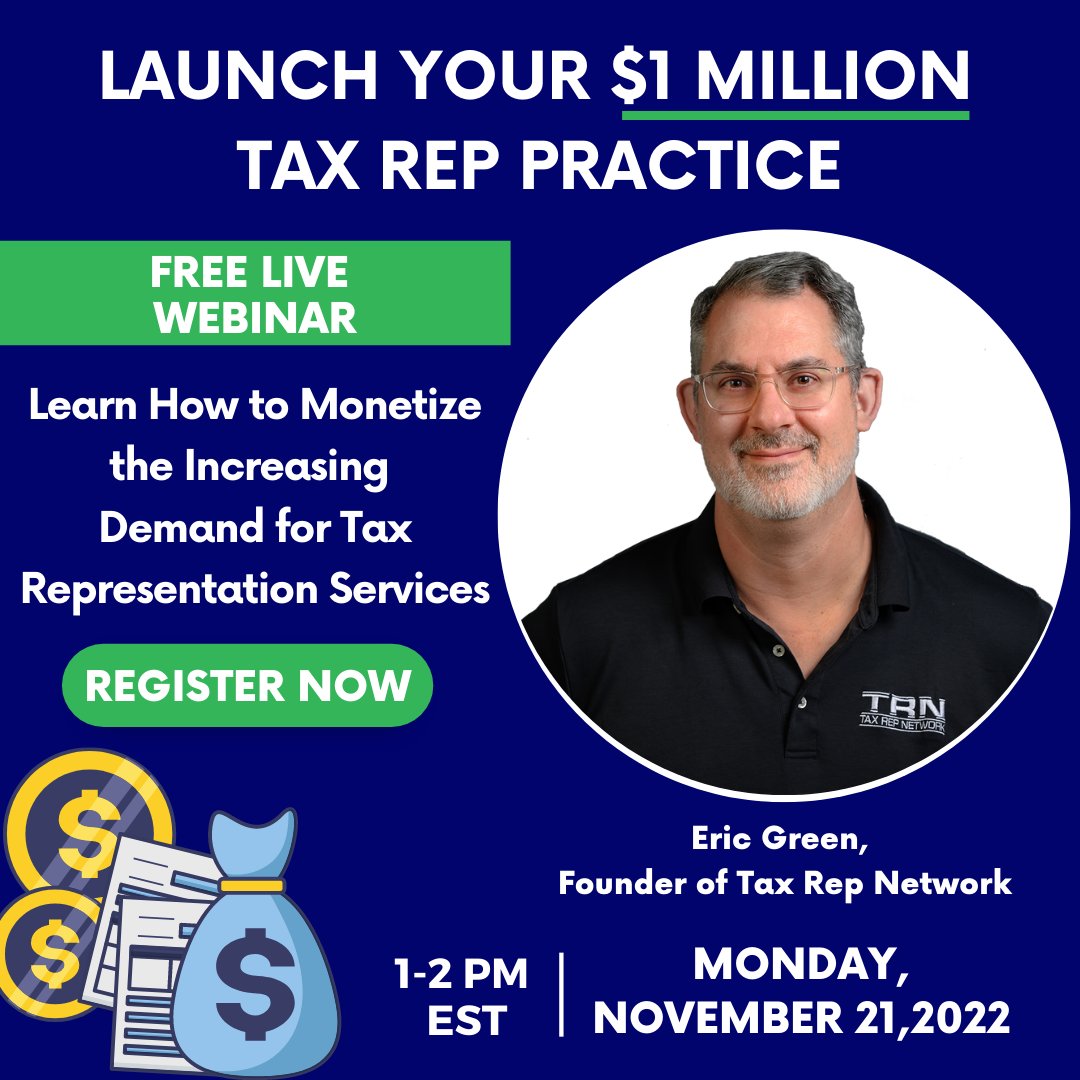 CTTaxLitigator's tweet photo. Demand for tax representation services continues to increase. Perhaps you’ve heard that it’s not complicated, and that it is a service you can provide at a premium fee...

Sign-up at --> https://t.co/kEasNIyr4C https://t.co/kE3OY85gab