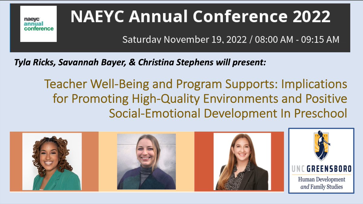 Check out some great <a href="/UNCG_HDFS/">HDFS@UNCG</a> graduate students presenting this upcoming saturday <a href="/NAEYC/">NAEYC</a> !