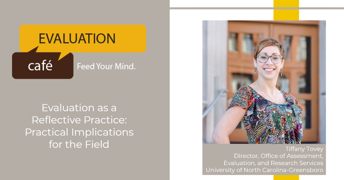 Join us Nov. 16, for Eval Café featuring Tiffany Tovey, from the University of North Carolina-Greensboro for her presentation, "Evaluation as a Reflective Practice: Practical Implications for the Field." wmich.edu/evaluation/caf…