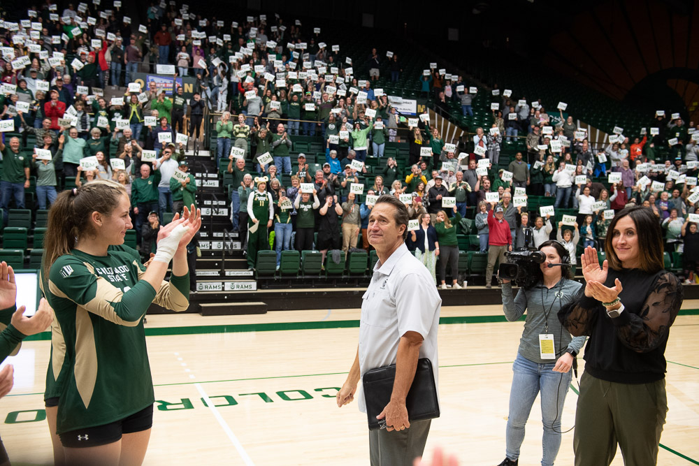 ColoradoStateU's tweet photo. A true Ram legend 🐏 

After 26 years, @CSUVolleyball Coach Tom Hilbert coached his final game in Moby, leading the Rams to victory 🏐 

Thanks for it all, Coach 💚

Read more about Coach Hilbert's retirement here: https://t.co/0J9Sc91v9o

#ColoradoState | #CSURams https://t.co/2wU6Vaa6kY