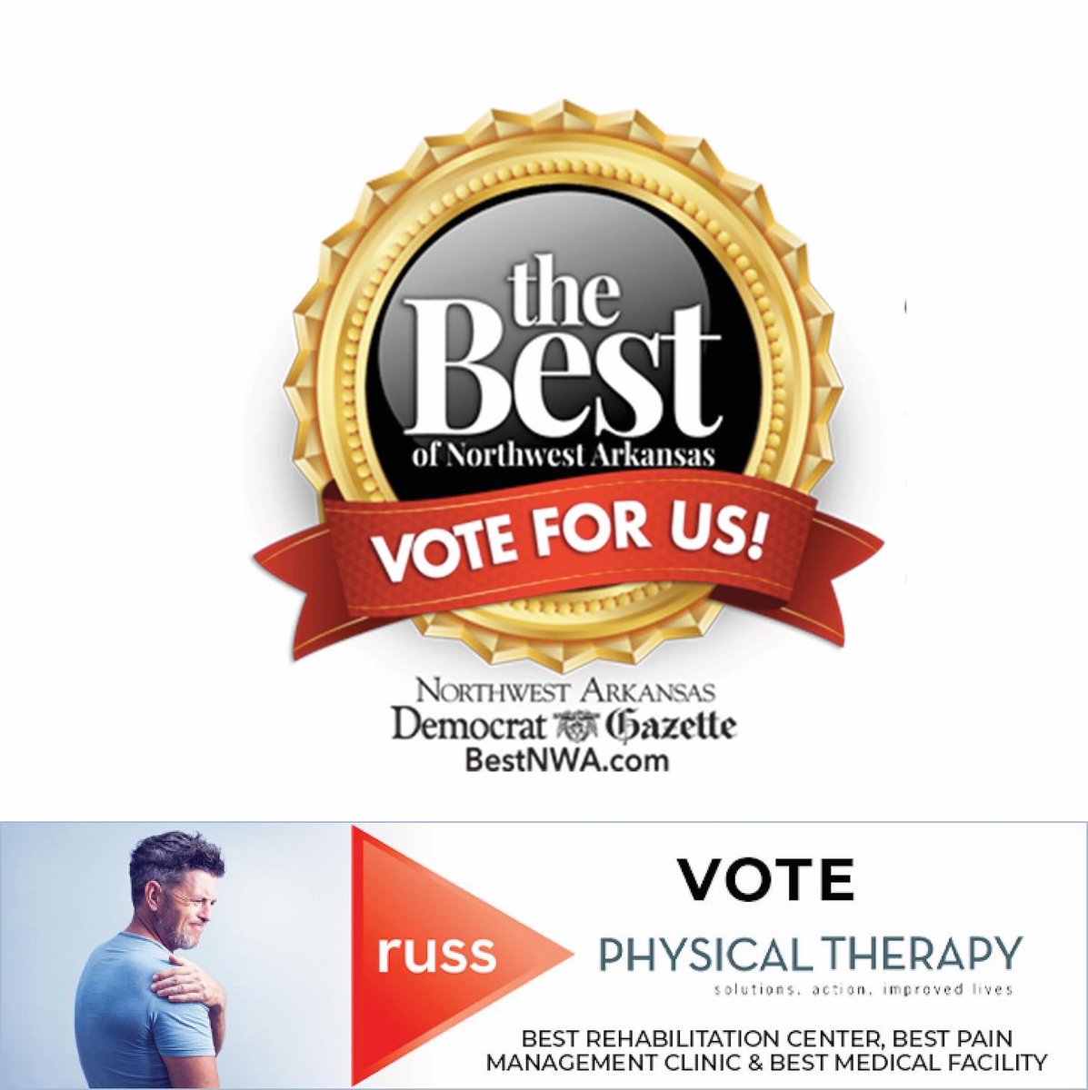 russ_pt's tweet photo. It’s that time of year again! 
Scan our QR code or visit:
https://t.co/4DNvmU14mm
To vote Russ PT for the following categories
- Best Rehabilitation Center 
- Best Pain Management Clinic
- Best Medical Facility https://t.co/SCNlmrDSl7