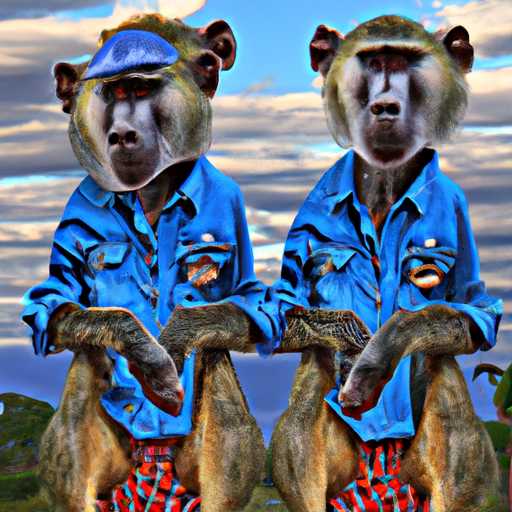 Denimclad Baboons [prompt: denimclad baboons in the style of a surrealist painting]