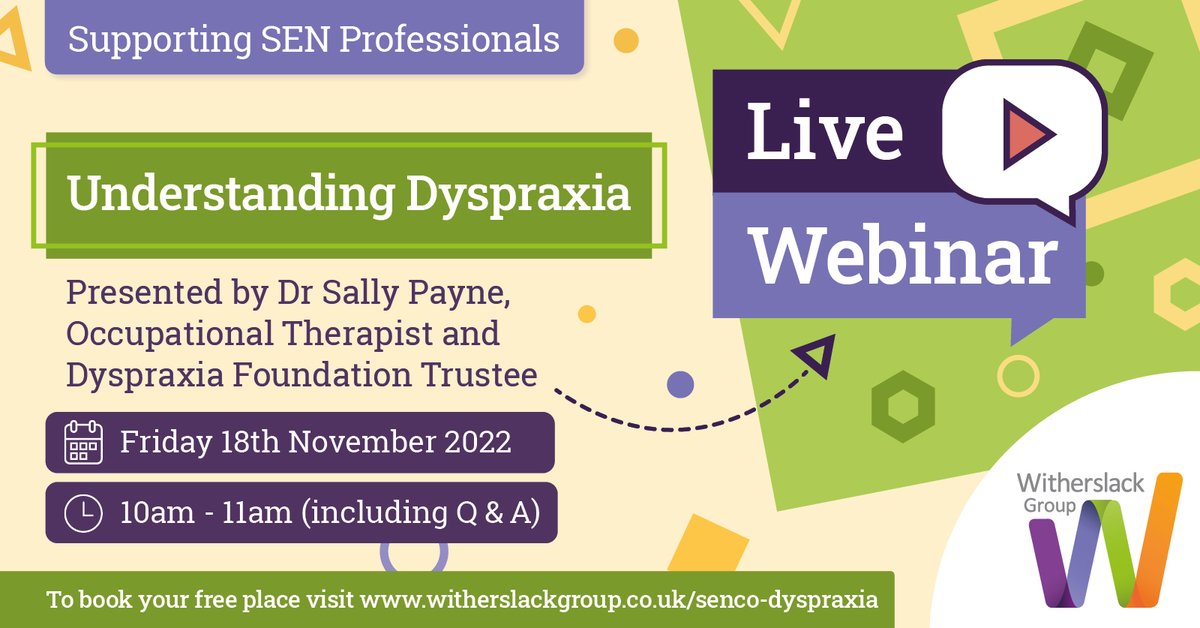 Did you know that if you can’t make any of our webinars, you can still receive a recording if you register? This also applies to our upcoming online event, ‘Supporting SEN Professionals: Understanding Dyspraxia.’

Book your place now bit.ly/3EVLW5Q

<a href="/dyspraxiafdtn/">DYSPRAXIA FOUNDATION</a>
