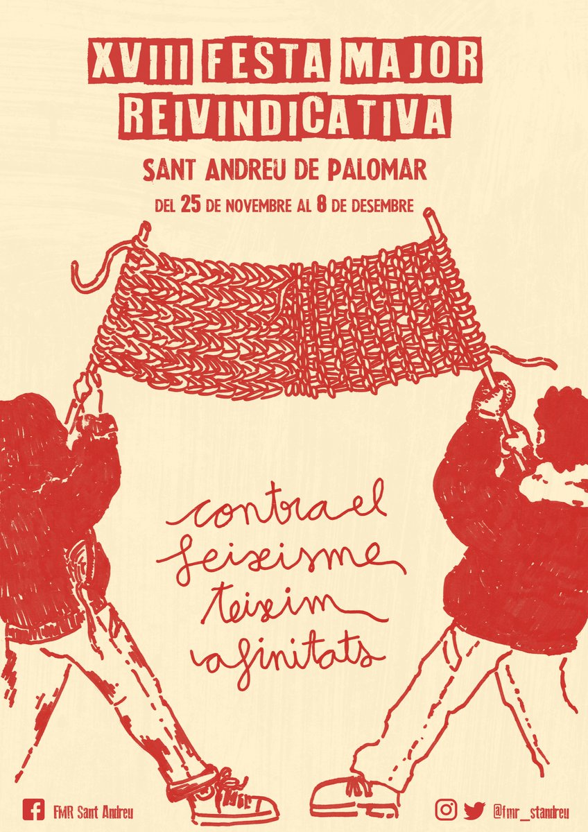 Ja no queda res pel moment més esperat i desitjat de l'any i nosaltres no podem estar més contentes! 🥳
✏️ Traieu l'agenda perquè del 25 de novembre al 8 de desembre torna la Festa Major Reivindicativa de Sant Andreu de Palomar! 🎉
Gràcies a la Júlia Lloveras pel disseny!😍