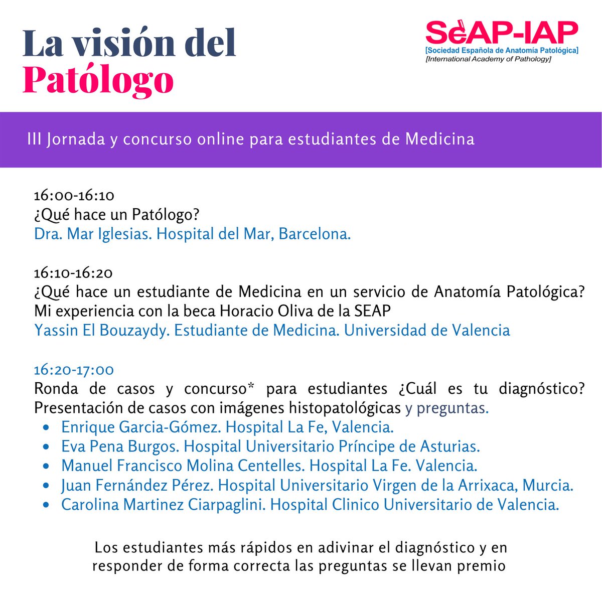 Estudiante de medicina, ¿Sabes cómo diagnostica un patólogo? ¡Apúntate a nuestro webinar + concurso!
us02web.zoom.us/webinar/regist…