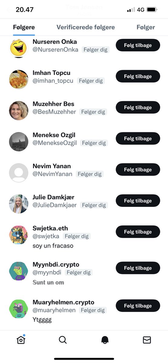 TomJensen1966's tweet photo. Hi Elon, what have you done? Or what have I done? Partial glimpse of new followers in the last day or so. Suddenly, overnight, they almost all seem fake / not related to me at all. I’m a Danish editor-in-chief. @elonmusk https://t.co/PHEtlQ7h1f