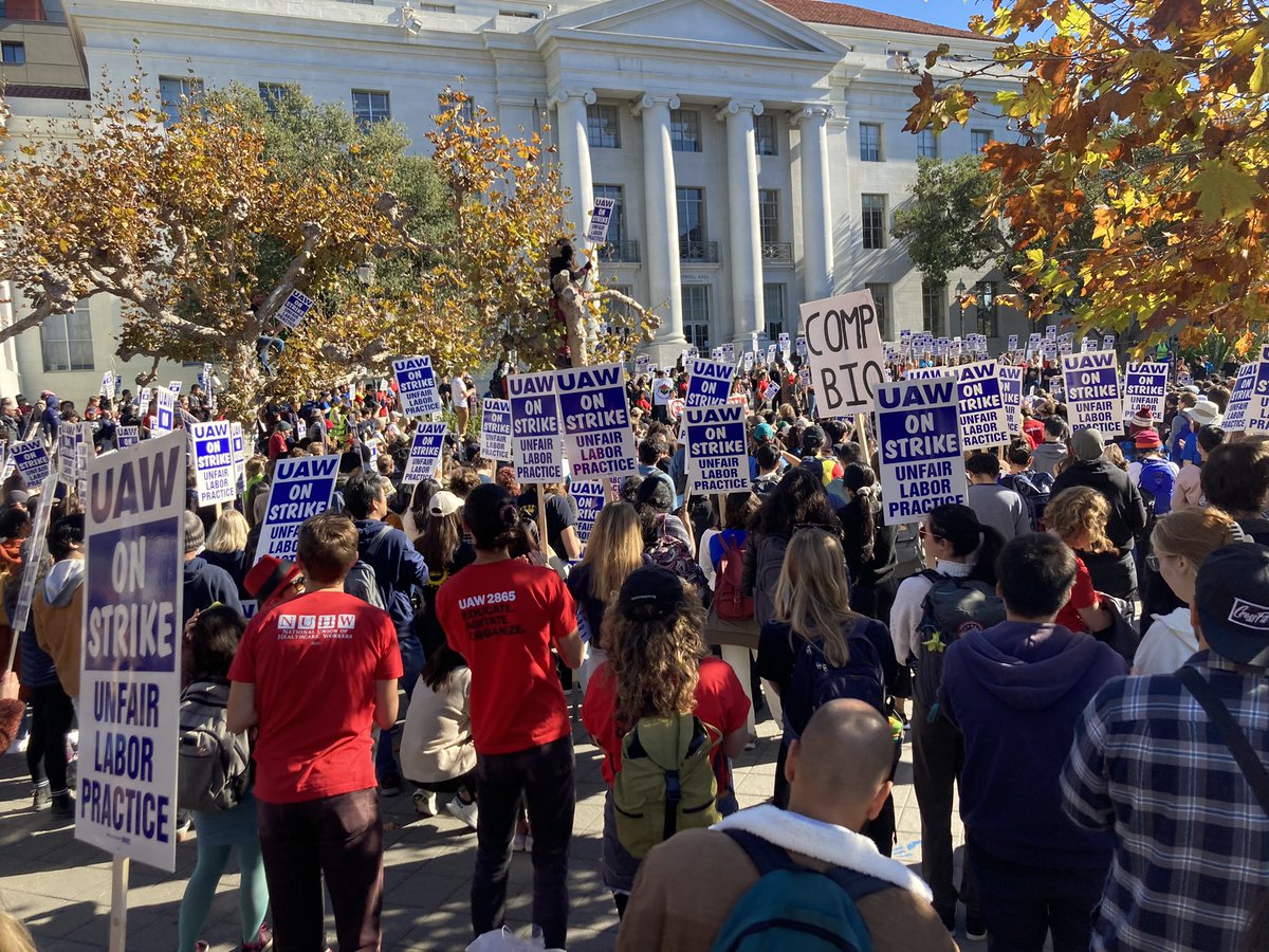 MonikaSFischer's tweet photo. On strike with @UAW5810 and my colleagues in @uaw2865 @sruuaw …all we want are fair contracts. That really shouldn’t be too much to ask, but a apparently it is. 48,000 of us out here across CA - largest academic worker strike in US history! #UAWonStrike #UAWstrike @UCBerkeley https://t.co/sqOMpnUEMo