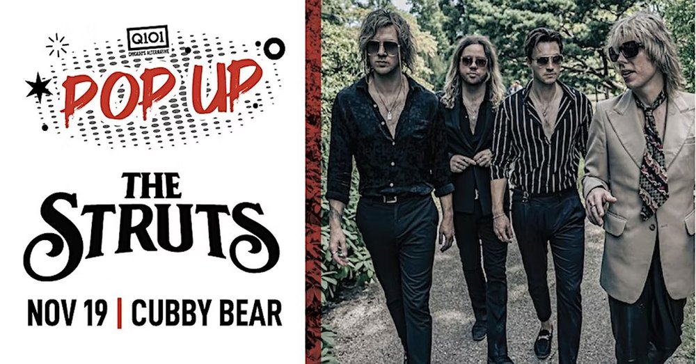 cubbybear's tweet photo. Come jam with us and The Struts this Saturday, Nov 19, at Cubby Bear! Presented by Q101, no cover.

Download your free ticket at https://t.co/W33M2rosTl https://t.co/keUuA00vz9