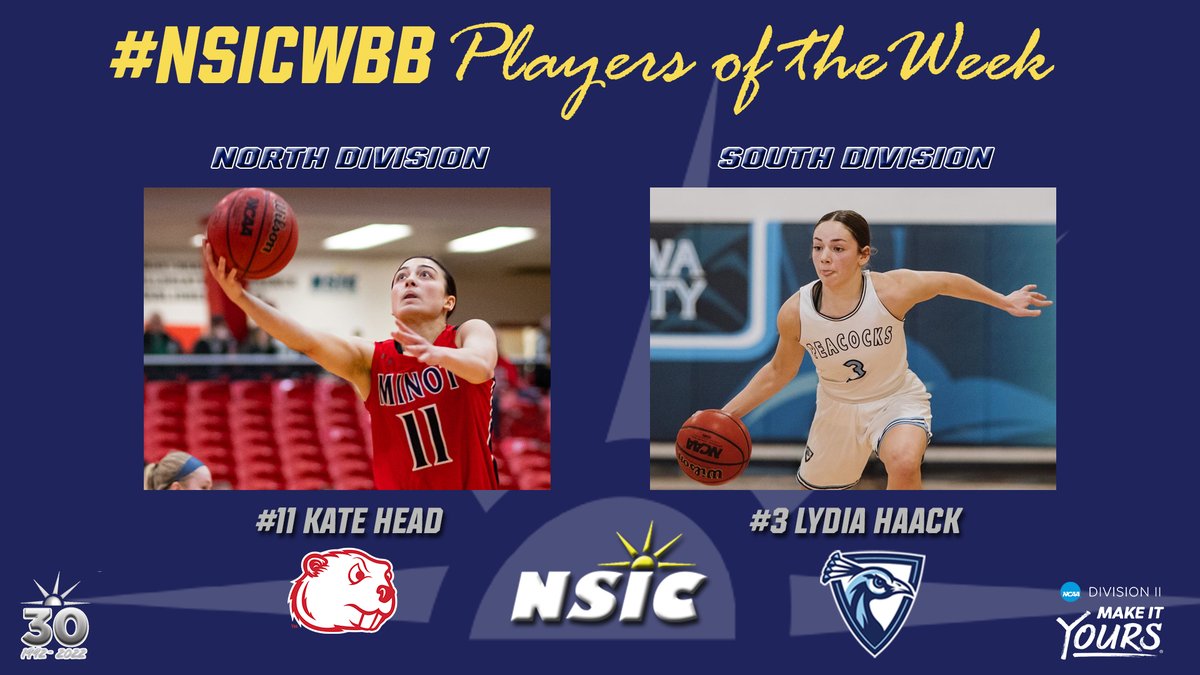 #NSICWBB Release No. 1
#NSICPOW
N: #11 Kate Head - Minot State
S: #3 Lydia Haack - Upper Iowa

Full Release at: northernsun.org/news/2022/11/1…