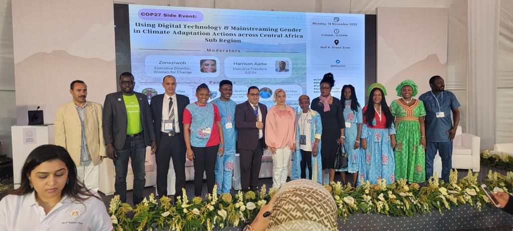OngAshad's tweet photo. #COP27  La sous-région de l'Afrique centrale compte en effet de nombreuses innovations portées par les communautés locales utilisant la technologie pour s'adapter au changement climatique de manière sensible au genre.

#GenEgaliteECCAS 
 #wfac https://t.co/Fkin0Cy17A