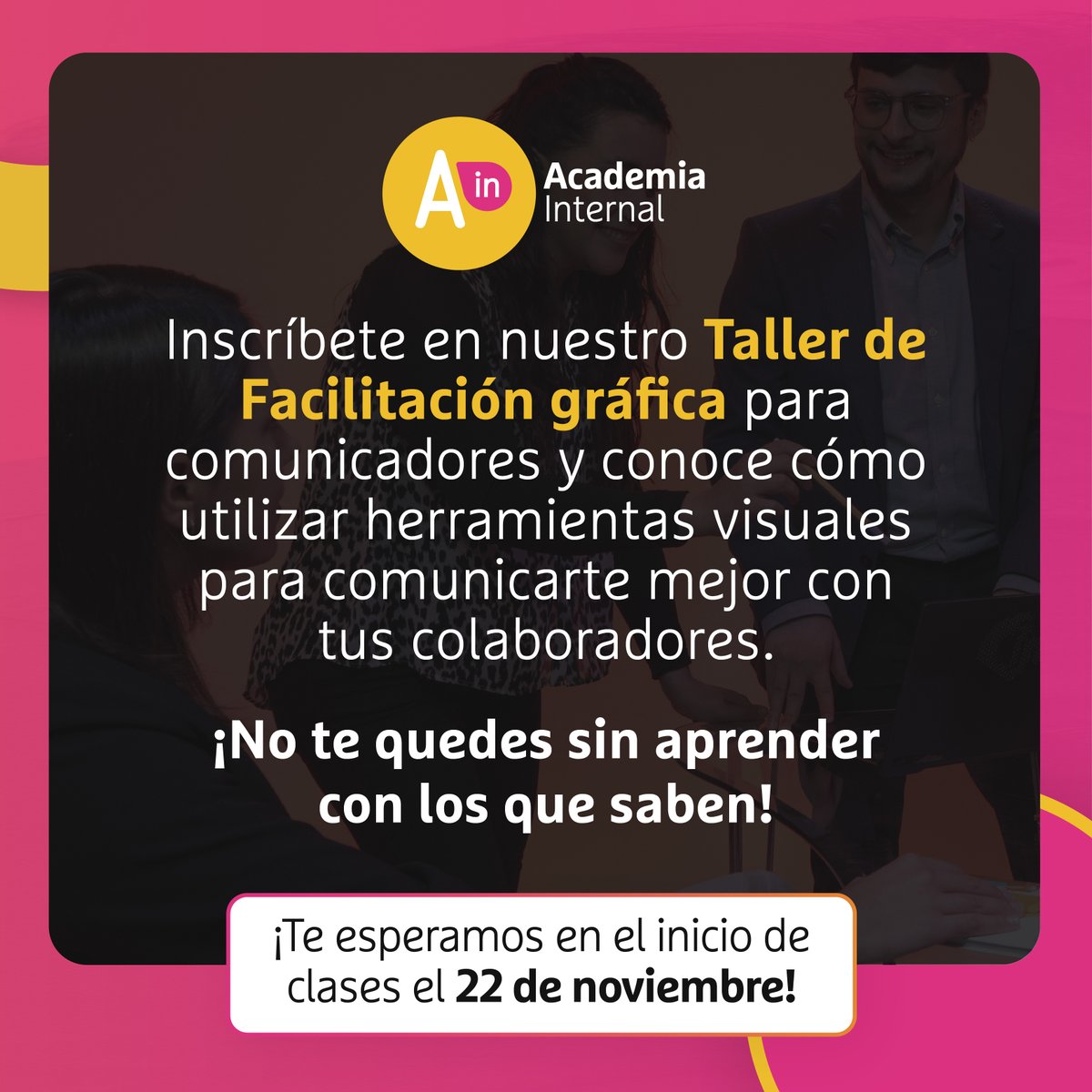 internalCI's tweet image. 🟠 ¿Quieres poder comunicar con información memorable y que genere acciones de parte de tus colaboradores?

✅Inscríbete en el taller de Facilitación gráfica para colaboradores y aprende con Kris Neckelmann➡️ bit.ly/3EfHRXH

#ComunicaciónInterna #talleres #visualthinking