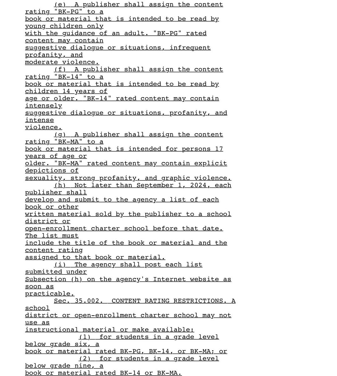 Mike_Hixenbaugh's tweet photo. It’s bill filing season in Texas, and already there are several focused on education. 

This one would force publishers to assign movie-style content ratings for any books sold to schools. If the state disagrees with the age rating, it could force publishers to recall the book. https://t.co/bmqeTASGU0