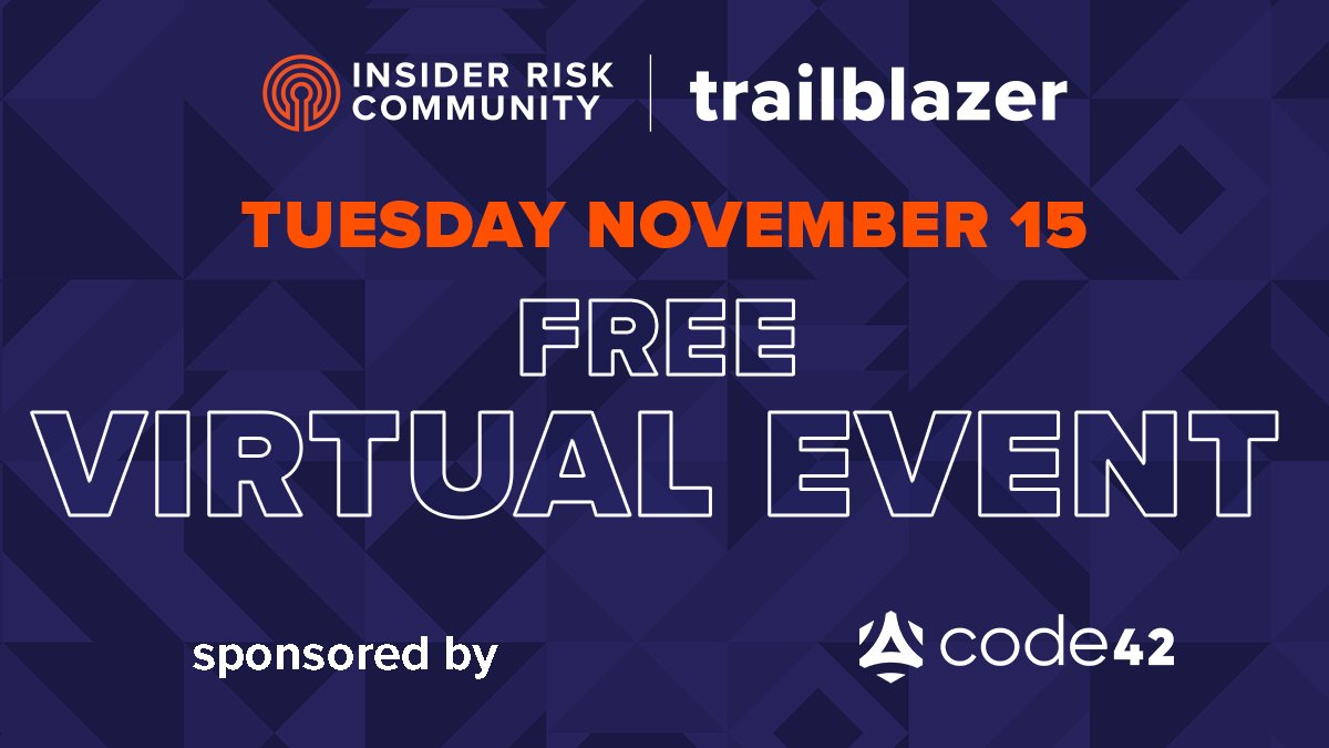 Code42 (acquired by Mimecast) (@code42) on Twitter photo Code42 is proud to sponsor the Insider Risk Community Trailblazer event tomorrow starting at 11AM CT. Join our President & CEO <a href="/paynejoe/">Joe Payne</a>, along w/ speakers from <a href="/BoozAllen/">Booz Allen Hamilton</a> & <a href="/MITREcorp/">MITRE</a> to get started w/ #datasecurity. Register for the free virtual event. insiderrisksummit2022.com/trailblazer Code42 is proud to sponsor the Insider Risk Community Trailblazer event tomorrow starting at 11AM CT. Join our President & CEO <a href="/paynejoe/">Joe Payne</a>, along w/ speakers from <a href="/BoozAllen/">Booz Allen Hamilton</a> & <a href="/MITREcorp/">MITRE</a> to get started w/ #datasecurity. Register for the free virtual event. insiderrisksummit2022.com/trailblazer