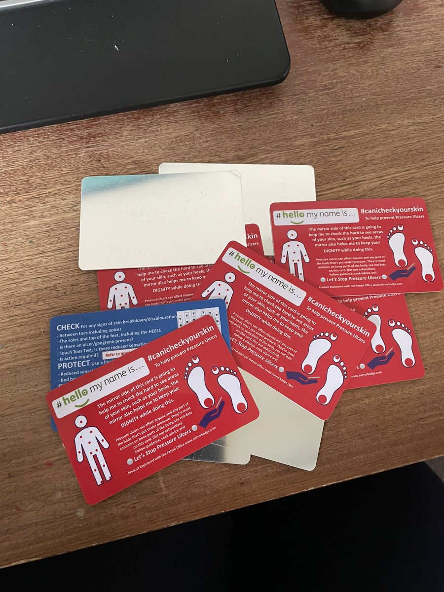 WiddopKatie's tweet photo. Love these little pocket mirror cards I ordered for my team. A little tool to support them with checking and identifying pressure ulcers  👏🏻 #Stopthepressure #canicheckyourskin #PressureUlcerPrevention #React2Red @AiredaleNHSFT @KatieWaddingha1 https://t.co/eHEKF2yGx9