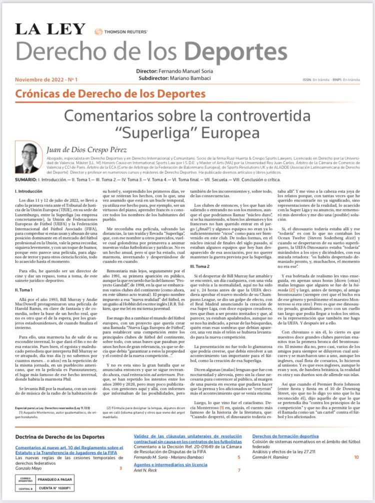 MBambaci's tweet photo. Ya salió el primer número de “Derecho de los Deportes” de Editorial La Ley que tenemos el gusto de dirigir con @fmsoria
En esta edición tenemos artículos de grosos como  @arielreck @GonzaloMayo70 Germán Ramirez, Juan de Dios Crespo. También nos animamos a publicar uno nosotros! https://t.co/NFCyjM6Eyd