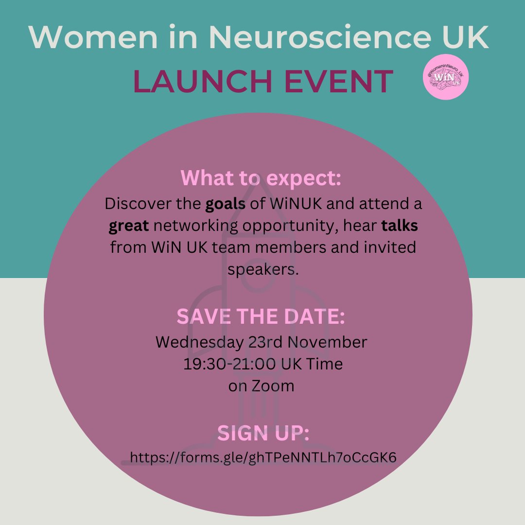 ✋Don’t forget to sign up for our virtual launch event on the 23rd November at 19:30 (GMT). 

Take part in a great networking event and meet other women in neuroscience!👩‍🔬🌍

forms.gle/ghTPeNNTLh7oCc…

#WiNUK #womeninneuroscience #womeninscience #womeninSTEM