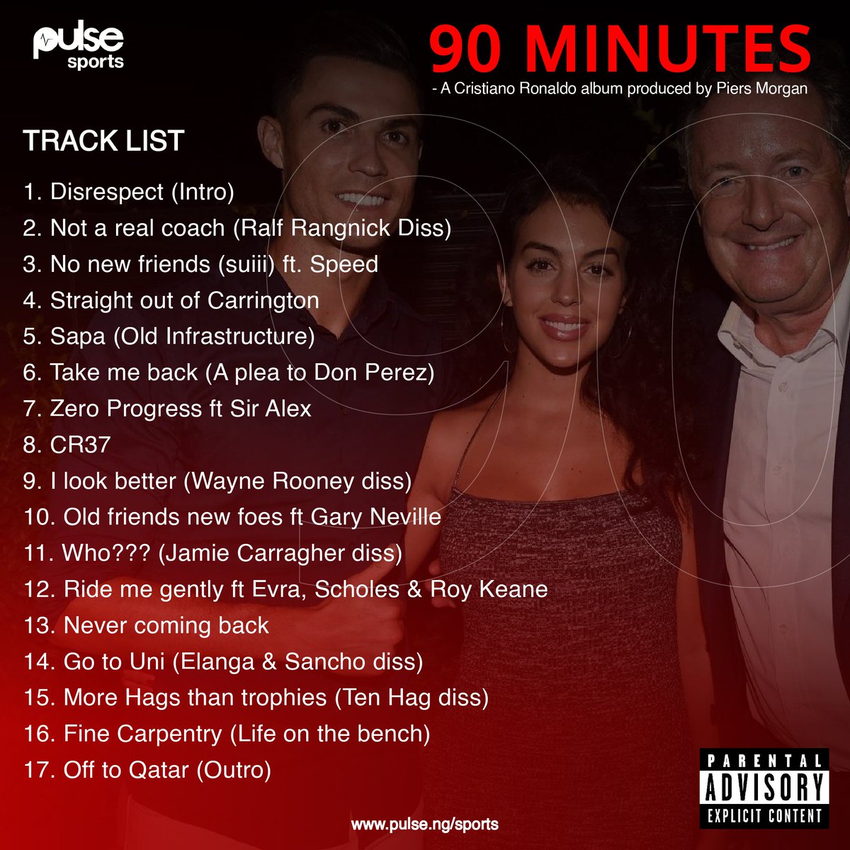 PulseSportsNG's tweet image. Which Cristiano Ronaldo track would you listen to first? 😅🎶

#PulseSports #PiersUncensored