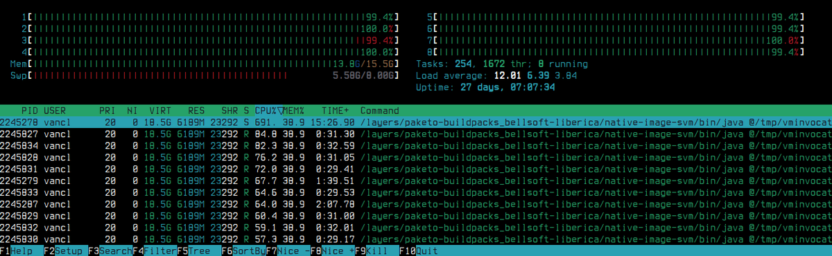 tuxmartin's tweet photo. Testuju #Spring Boot #GraalVM Native Image build.
16GB RAM, 8GB swap a Intel Core i7-8550U na to nejak prestava stacit🙁
Stejne je to fascinujici magie, ze vystup je jedina binarka, ktera bezi bez #JVM 🤩
Pouzivate to nekdo? Jake mate zkusenosti?
#SpringBoot #java #NativeImage https://t.co/SKJalq0PDn