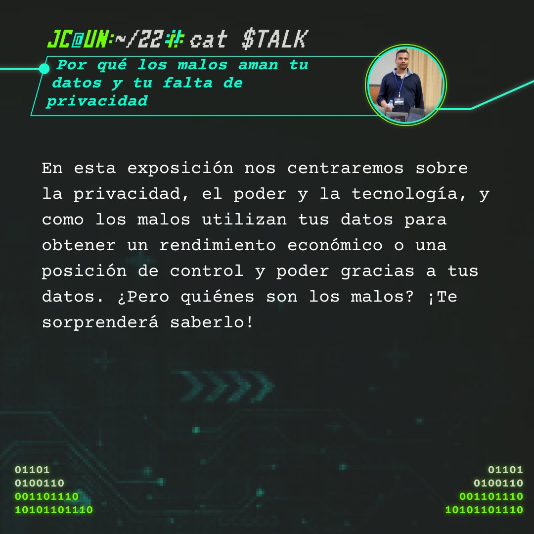 uqbarUN's tweet image. Quieres saber ¿Por qué los malos aman tus datos y tu falta de privacidad? pues asiste a la charla del gran 
@AdrianDolbuck quien nos visita desde España, por primera vez en Colombia.

Acompáñalo en el #JCUN2022

#Cibersecurity #Ciberseguridad