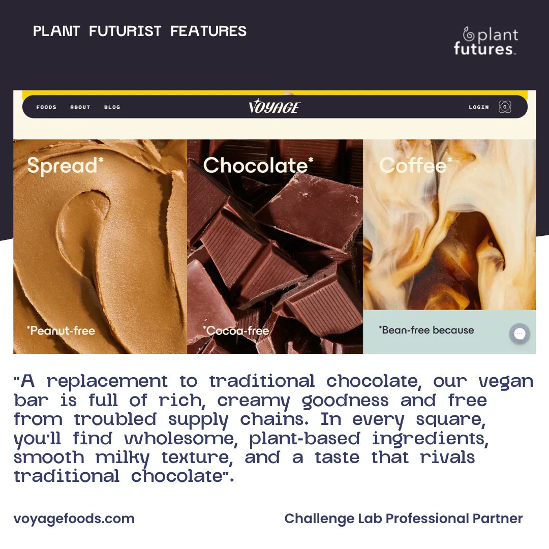 plant_futures's tweet image. 🌱 #ChallengeLab #ProfessionalPartner

@VoyageFoods develops sustainable and scalable versions of beloved foods, without compromising individual health or the planet and nearly identical in taste and nutrition. 

#plantbased #cacaofreechocolate #voyagefoods #peanutfree #nutfree