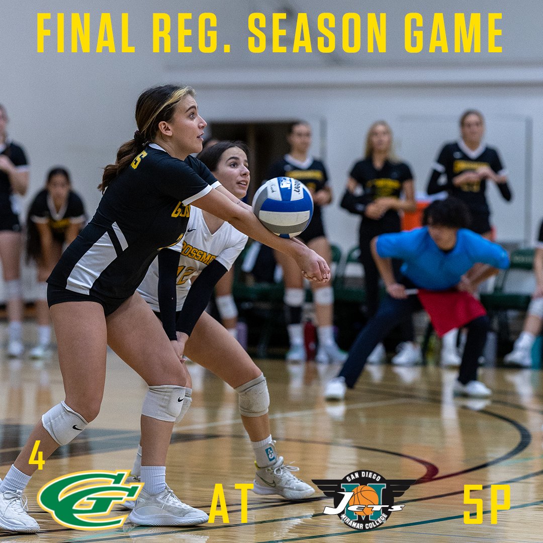 gcghouse's tweet photo. Come join the Griffins as they travel to @gomiramarjets to wrap up the regular season. Match starts at 5p at Hourglass Gym in Mira Mesa. #PCACChamps #TheGCGriffins #ThisIsGrossmont @pcacsports https://t.co/zhUMpDSgOM